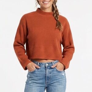 June & Hudson Rust Orange Textured Mock Neck Cropped Sweater XS Long Sleeve Boxy